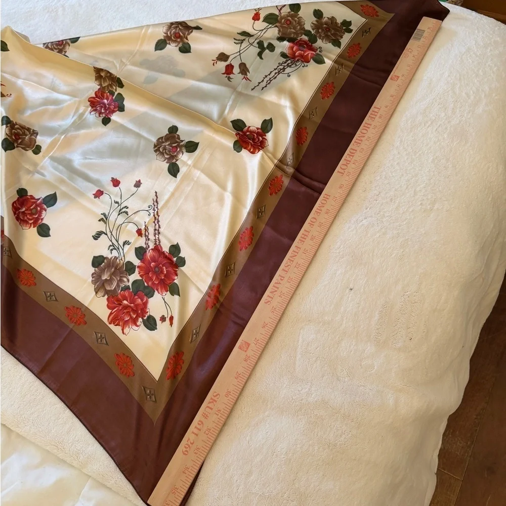 Large vintage 1960s Floral Square Scarf with Brown Border
